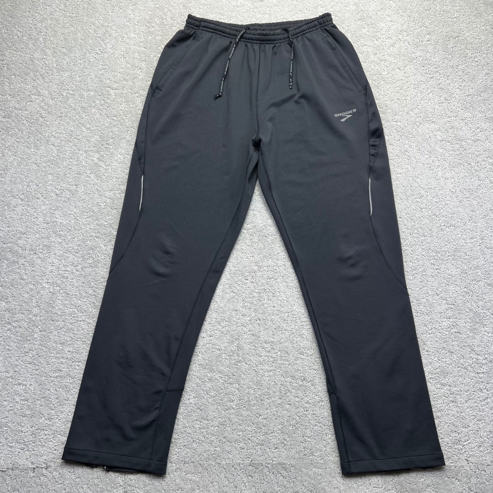 Brooks Track Pants Mens Large Black Athletic Running Active Ankle Zip Pockets